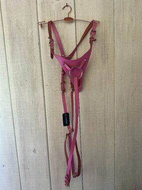 NWT MarieMur Milena Pink Leather Garter Harness Gold Hardware